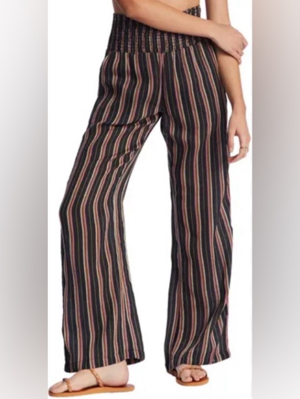 Billabong M Cream Orange Pink White Green Flowy Pants Boho Lightweight Spring